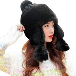 Women Faux Fur Trapper Black Hat